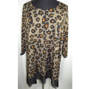 Evans Women's Plus Size 26-28 Leopard Print Chiffon Trimmed Tunic Top